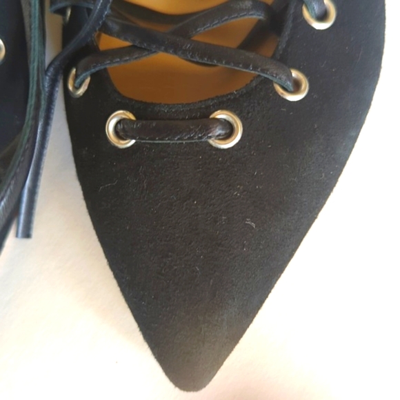 M.Gemi Womens Lace Up Ballerina Flat Suede Open Back Pointed Toe Black 39 - Picture 4 of 6